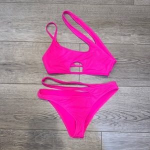 fashion nova hot pink strappy bikini, size medium.